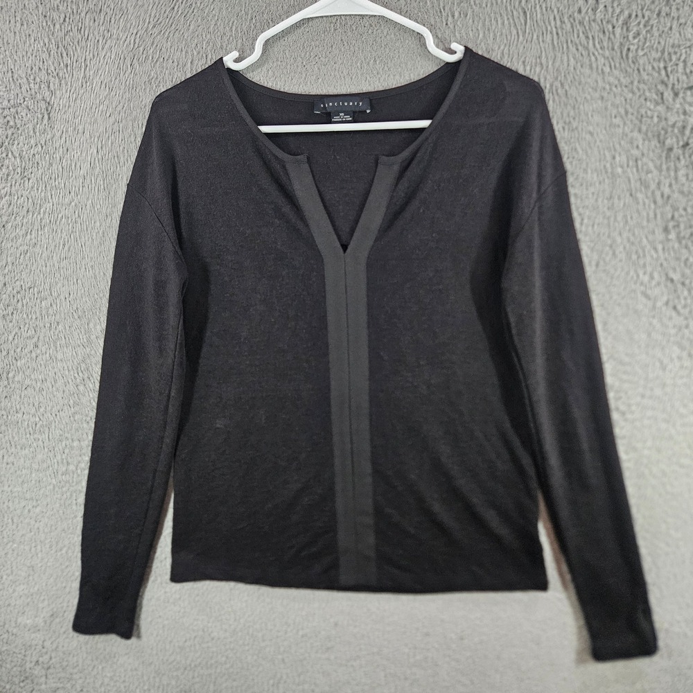 Sanctuary Womens XS Black Split Neck Long Sleeve Knit Top